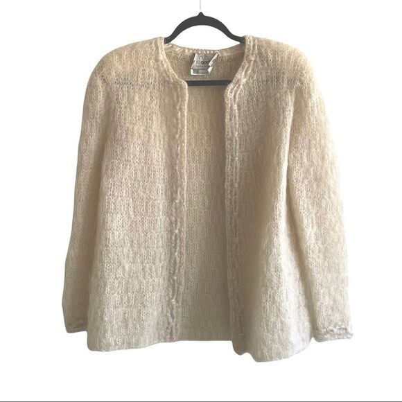NUNO ANDREA Vintage Mohair Open Front Knit Cardigan Sweater Cream L - Picture 1 of 14